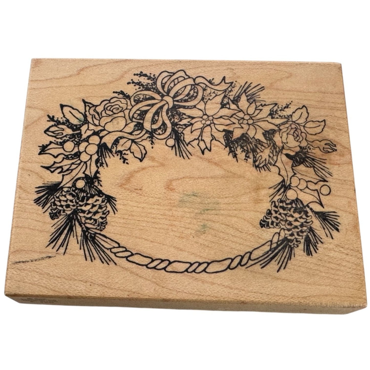 PSX Rubber Stamp Christmas Wreath Oval Pinecones Poinsettia Holidays Card Making