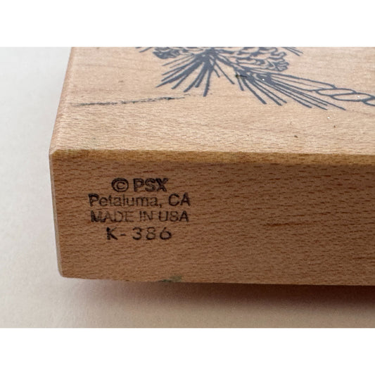 PSX Rubber Stamp Christmas Wreath Oval Pinecones Poinsettia Holidays Card Making