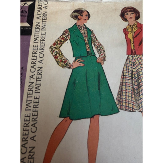 McCalls Sewing Pattern 3952 Jacket Vest Skirt Size 12 Bust 34 1970s Vintage UC