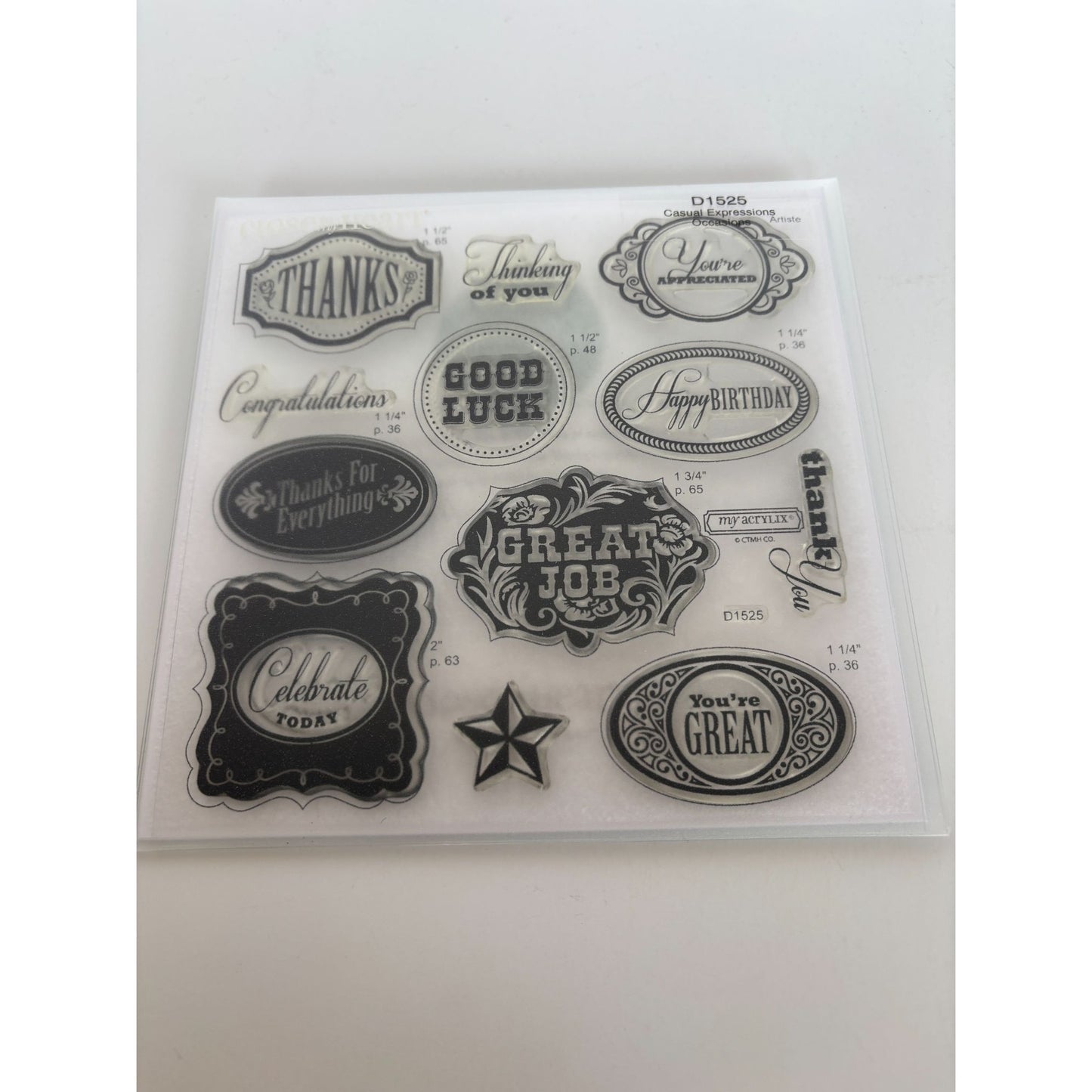 CTMH My Acrylix Acrylic Stamp Set Casual Expressions Occassions Birthday Thanks