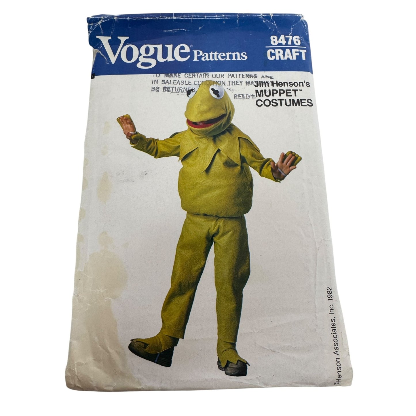 Vogue Sewing Pattern 8476 Kermit Frog Costume Jim Henson Muppet Kids Halloween
