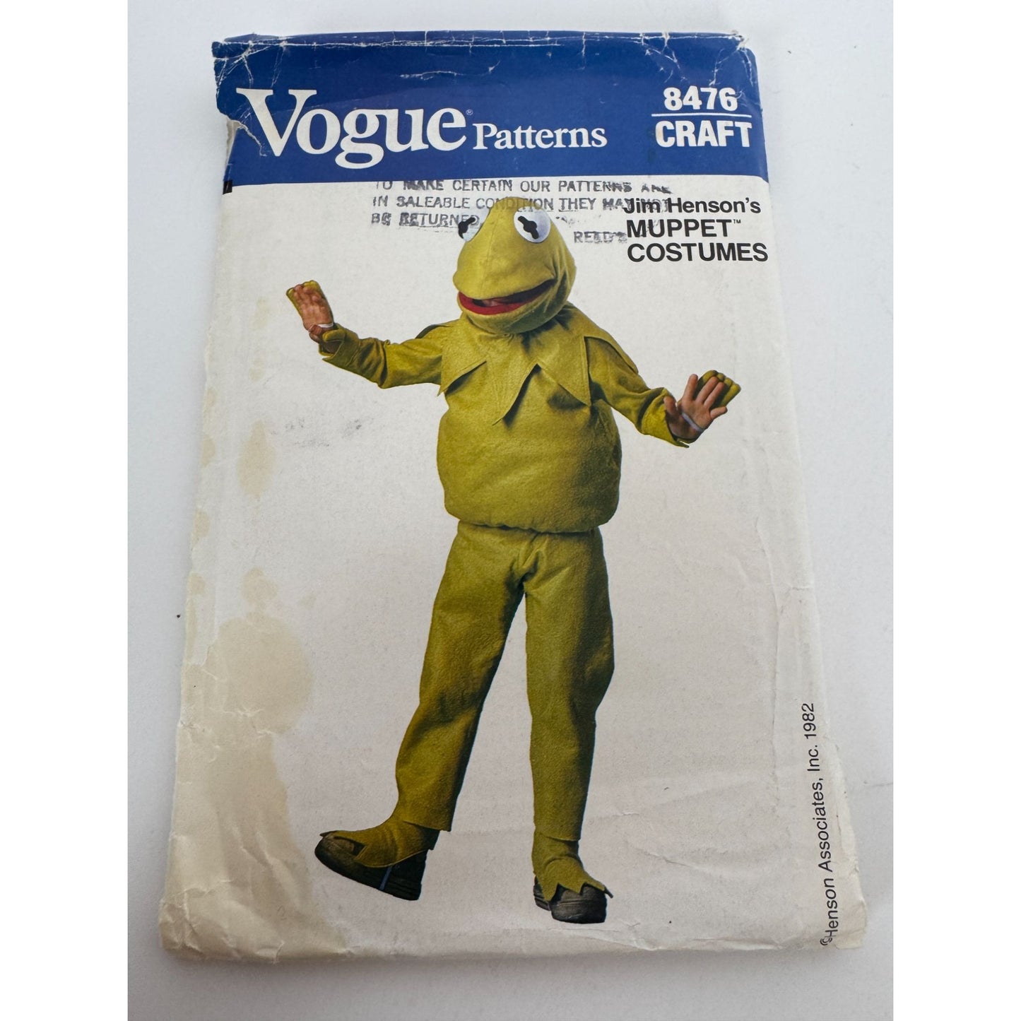 Vogue Sewing Pattern 8476 Kermit Frog Costume Jim Henson Muppet Kids Halloween