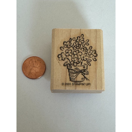 Stampin Up Rubber Stamp Floral Basket Flowers Spring Mothers Day Cardmaking Wood