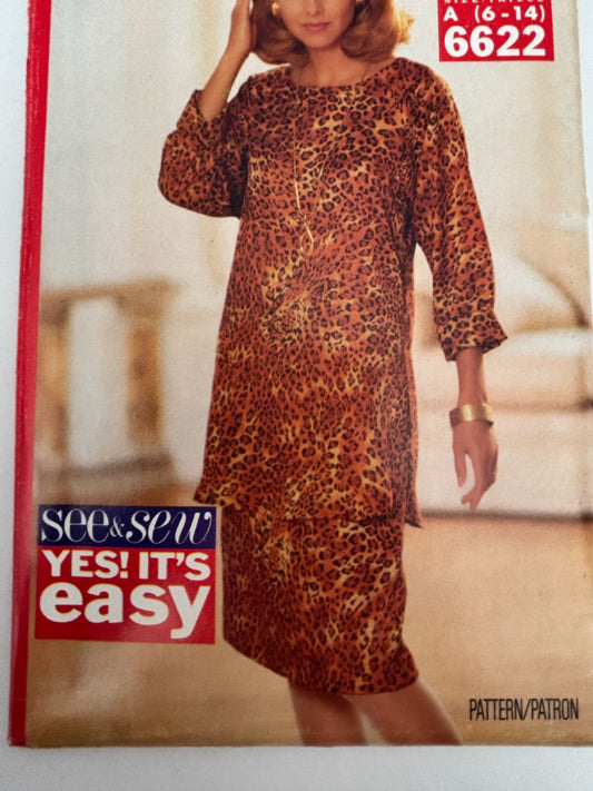 Butterick Sewing Pattern 6622 Misses Tunic Skirt Minimalist Easy 6 8 10 12 14 UC