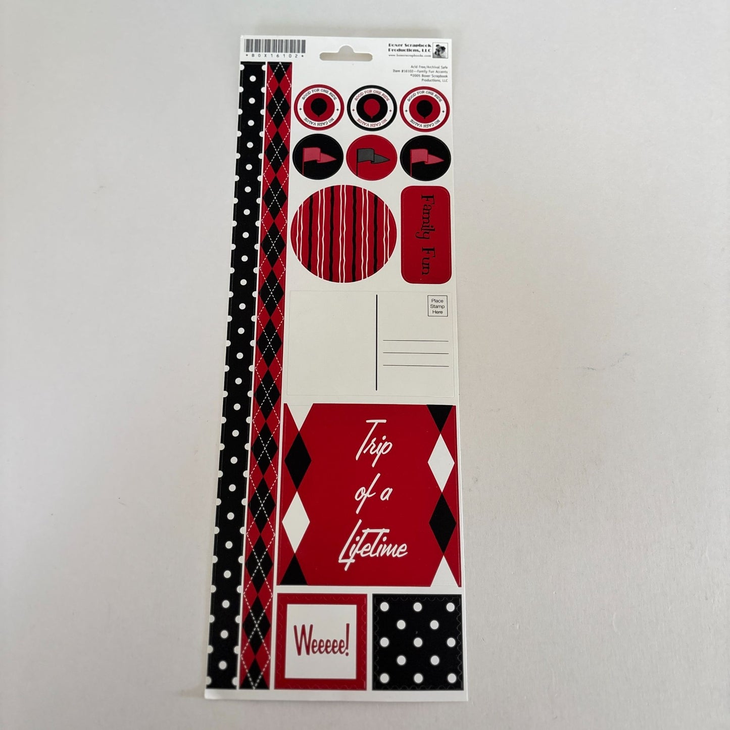 Boxer Scrapbook Stickers Family Fun Travel Acid-Free Archival Safe Polka Dot Red Black Set
