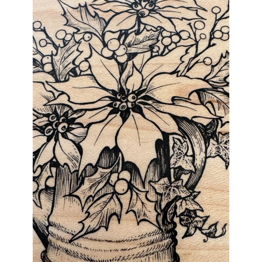 PSX Rubber Stamp Christmas Poinsettia Watering Can Country Holidays Holly K-2373