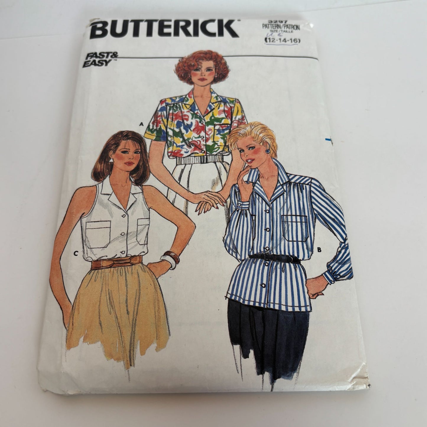 Butterick Sewing Pattern 3297 Work Blouse Shirt Top Vintage 1980s 12 14 16 CUT