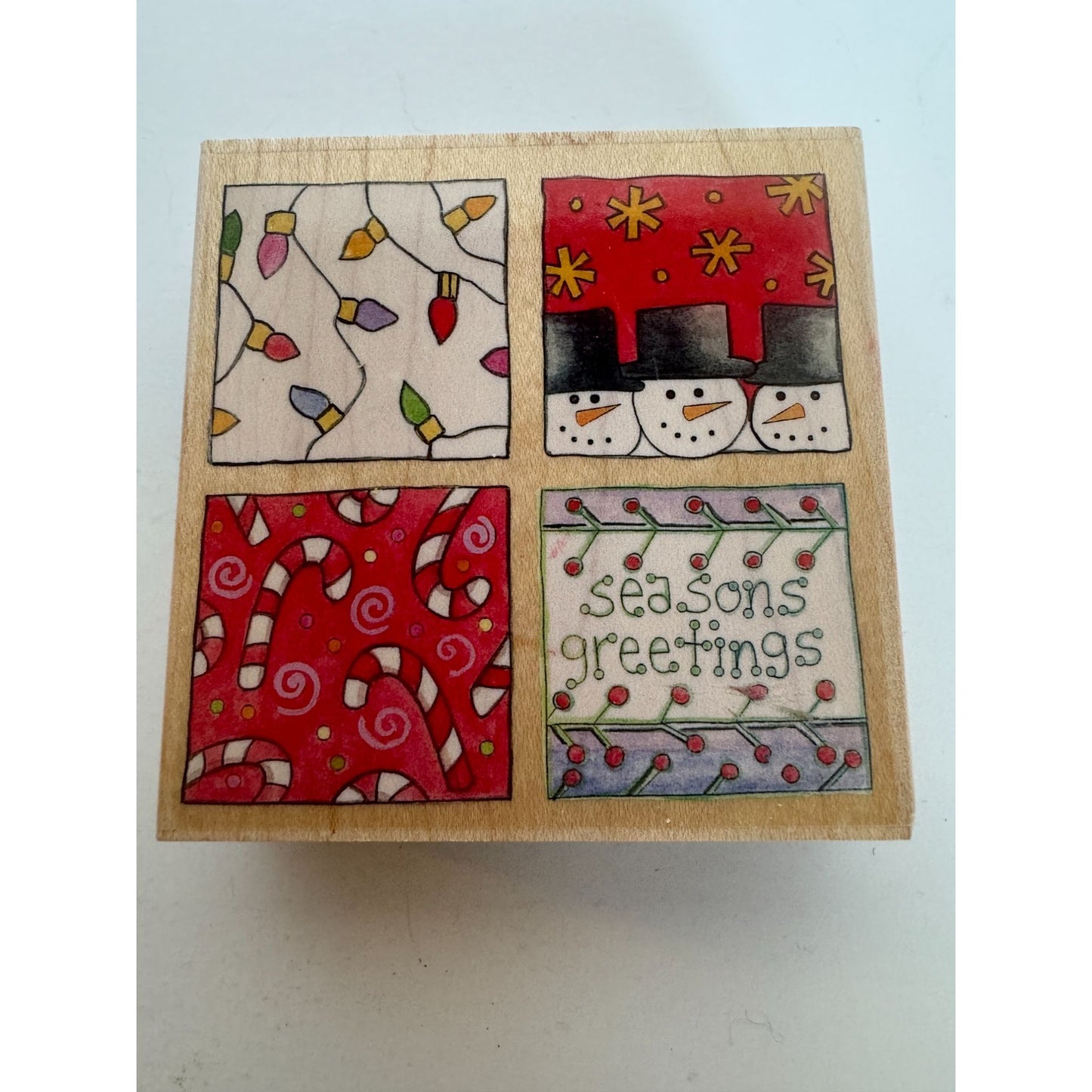 Stamps Happen Rubber Stamp Christmas Squares Seasons Greetings Candy Paula Best