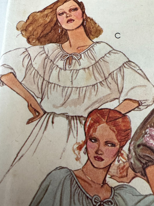 McCalls Sewing Pattern 6418 Blouse Round Neck Shirt Kimono Sleeves 10 12 1970s