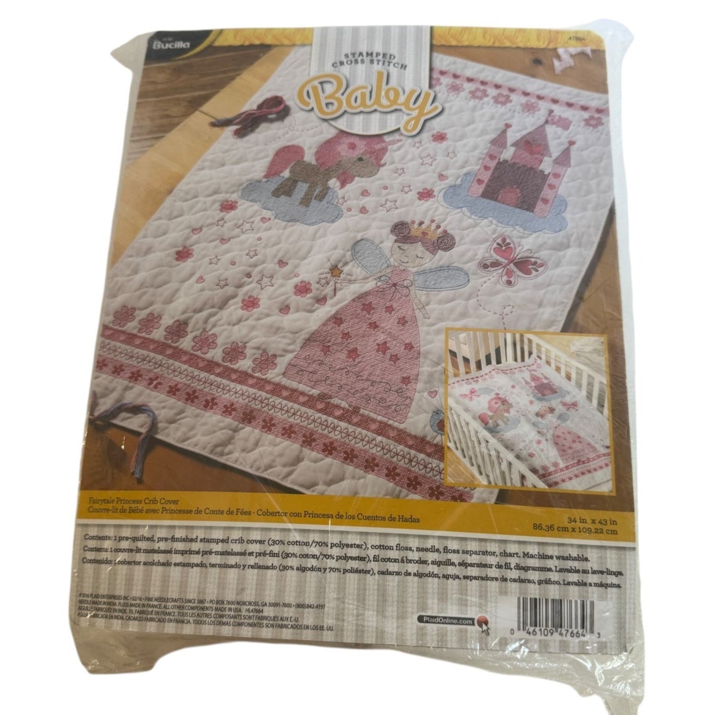 Bucilla Stamped Cross Stitch Baby Bedroom Decor Crib Cover Fairytale Princess