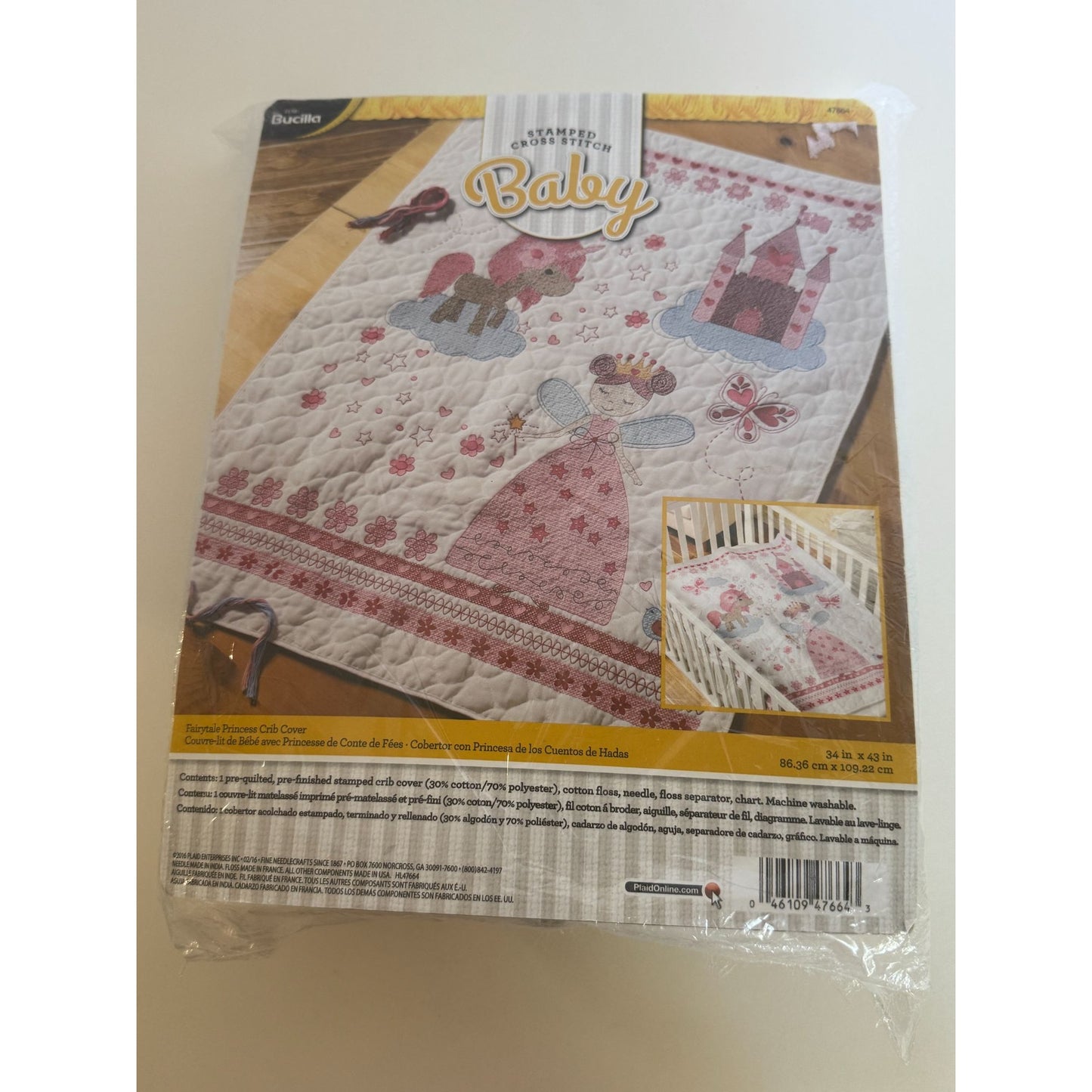 Bucilla Stamped Cross Stitch Baby Bedroom Decor Crib Cover Fairytale Princess