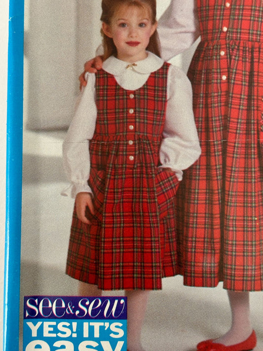 Butterick Sewing Pattern 6332 Girls Jumper Blouse Shirt Modest 90s Easy 7-10 UC