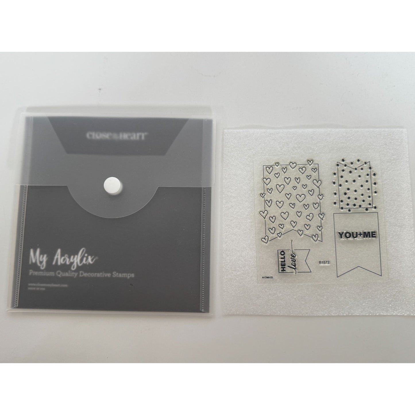 CTMH My Acrylix Acrylic Stamp Set Banner Love Hearts Polka Dots Hello Love B1572