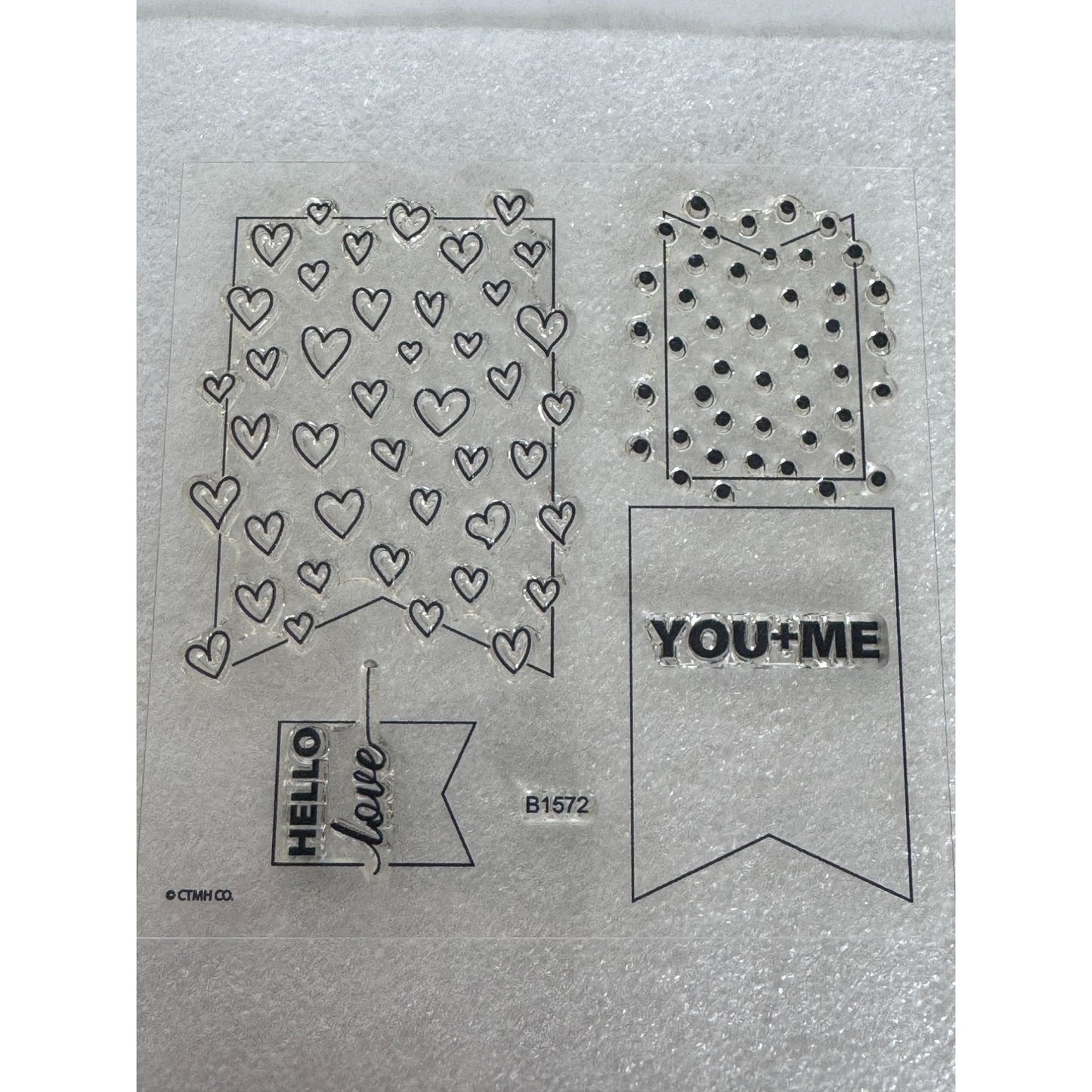 CTMH My Acrylix Acrylic Stamp Set Banner Love Hearts Polka Dots Hello Love B1572