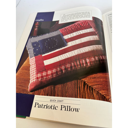 Leisure Arts Magazine August 1990 Cross Stitch Bible Verse Patriotic Pillow Flag