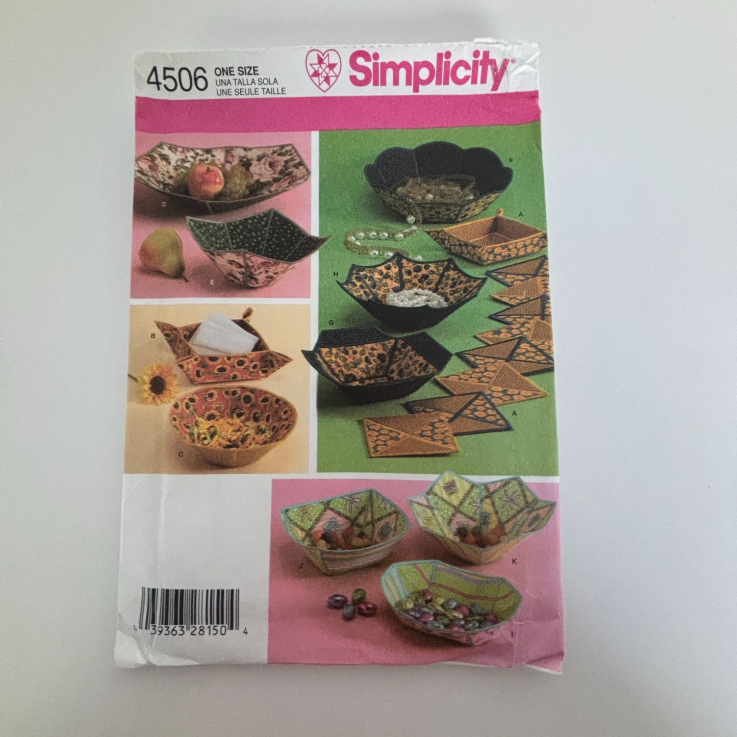 Simplicity Sewing Pattern 4506 Fabric Bowls Dish Jewelry Holder Napkin Tray UC