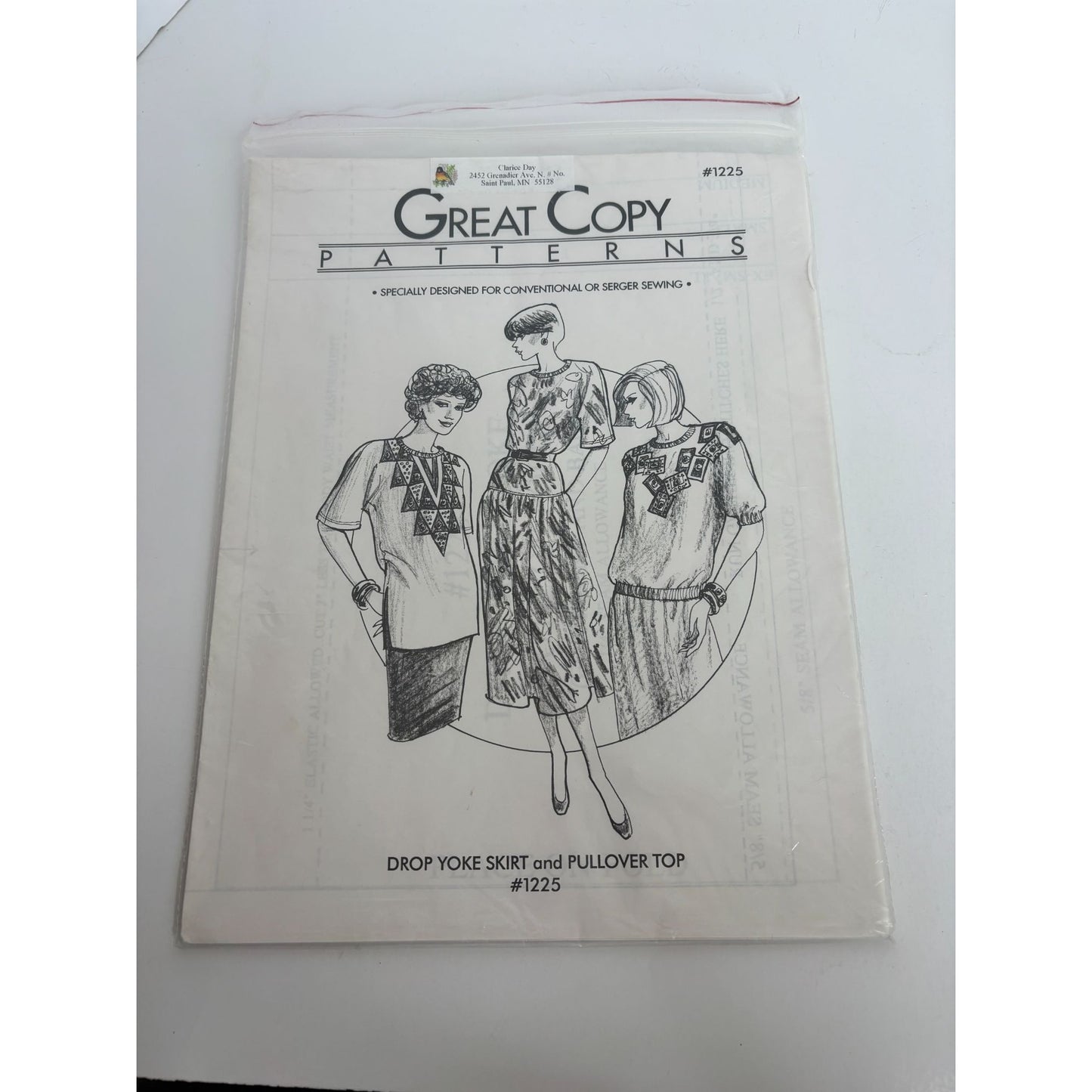 Great Copy Sewing Pattern 1225 Drop Yoke Skirt Pullover Top XS-XL Uncut
