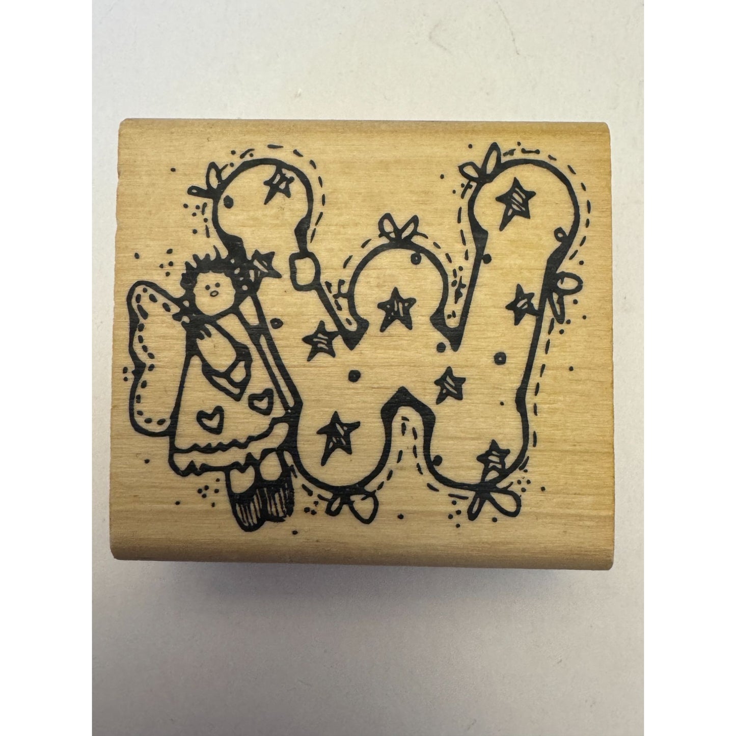 Hooks Lines and Inkers Rubber Stamp Alphabet Letter W Initial Country Angel Wood