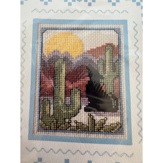 Design Works Crafts Cross Stitch Kit Cactus Sunset Wolf Desert Greeting Card