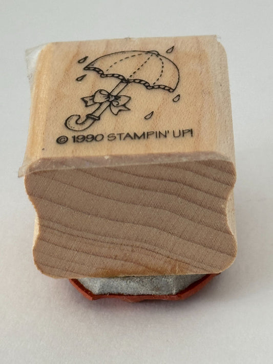 Stampin Up Rubber Stamp Umbrella with Bow Raindrops Rain Spring Baby Shower Card