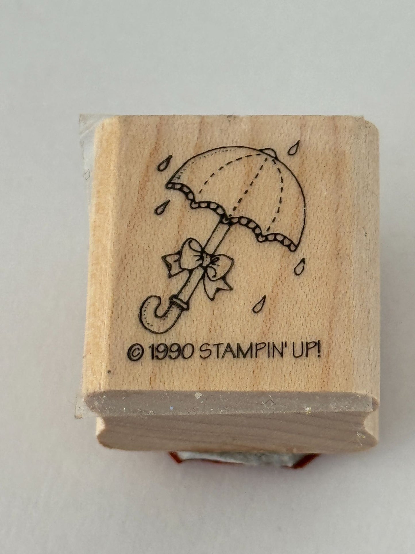 Stampin Up Rubber Stamp Umbrella with Bow Raindrops Rain Spring Baby Shower Card