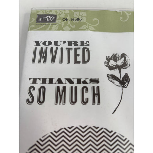 Stampin Up Clear Mount Rubber Stamp Set Oh Hello Chevon Oval Thanks So Much Word