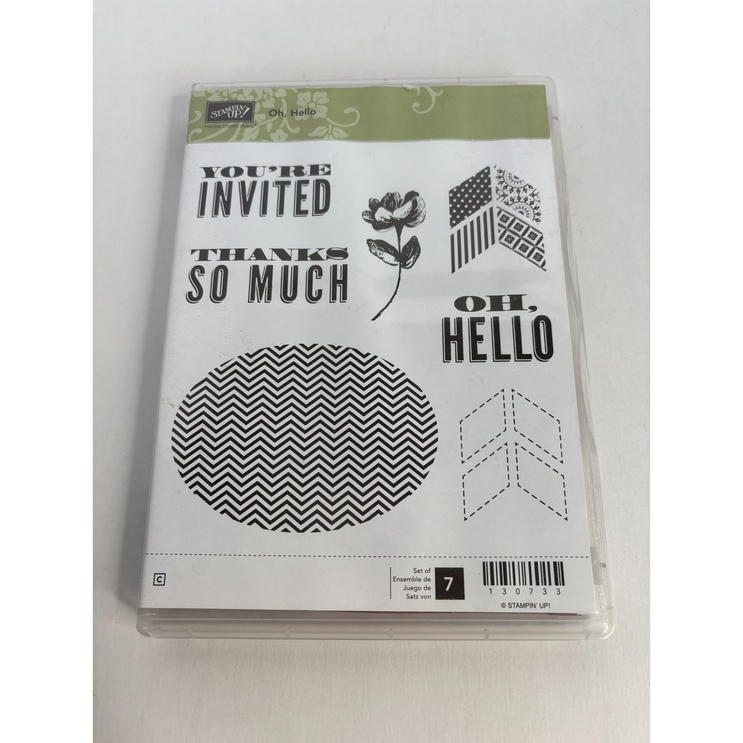 Stampin Up Clear Mount Rubber Stamp Set Oh Hello Chevon Oval Thanks So Much Word
