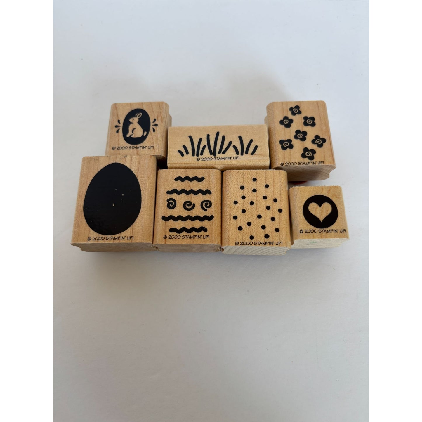 Stampin Up Wooden Rubber Stamp Set Decorate Easter Eggs Bunny Grass Spring 2000