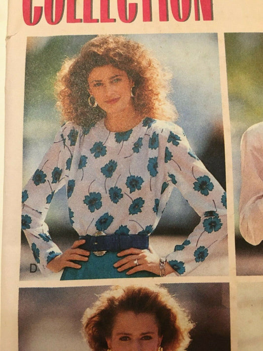 Butterick Vintage 80s Blouse Sewing Pattern 6-8-10 Fast & Easy Misses Tops V Neck Button Back UNCUT