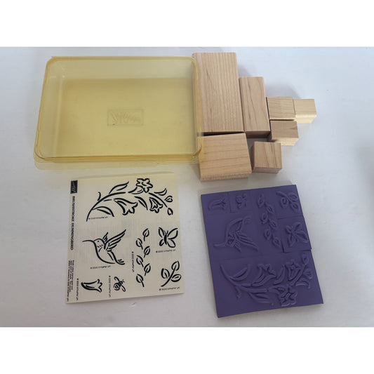 Stampin Up Rubber Stamp Set Brushstroke Hummingbird Bee Flowers Butterfly Nature