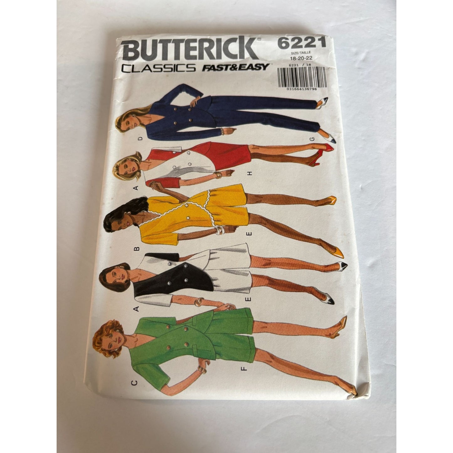 Butterick Sewing Pattern 6221 Work Suit Skirt Shorts Pants Outfit Uncut 18 20 22