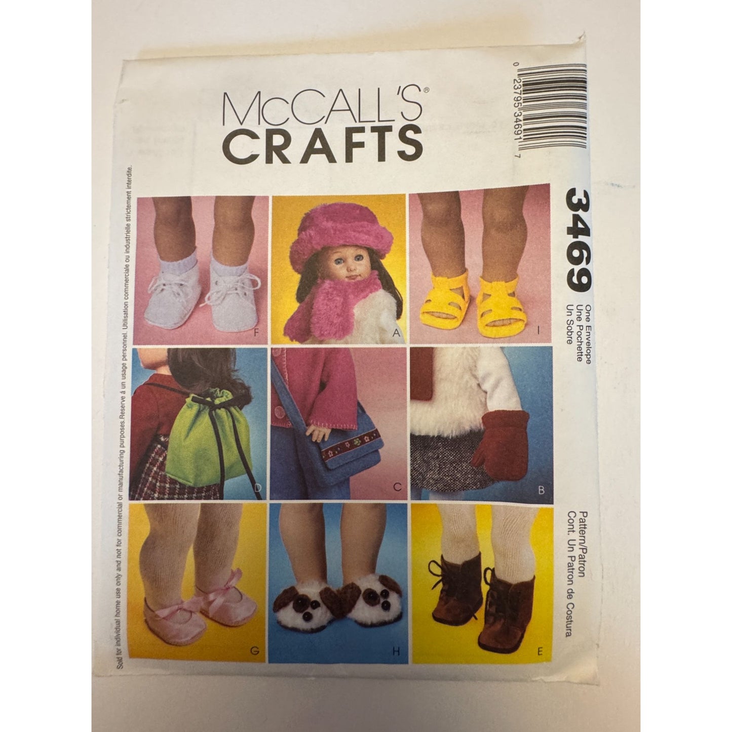 McCalls 3469 Sewing Pattern 18 Inch Doll Accessories Clothes Shoes Bag Hat DIY Uncut