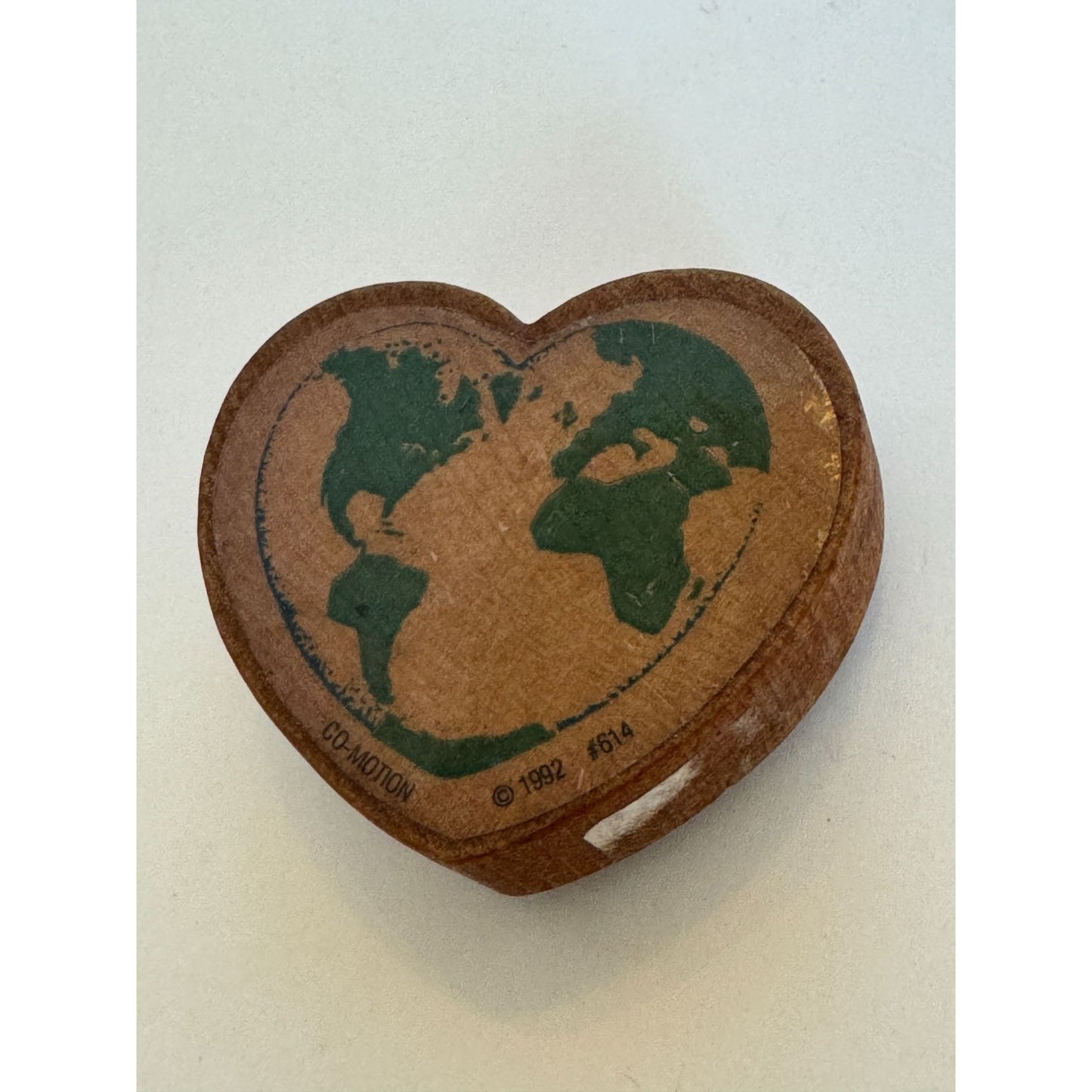 Co-Motion Wood Rubber Stamp Heart Shape World Map Globe Planet Earth Card Making