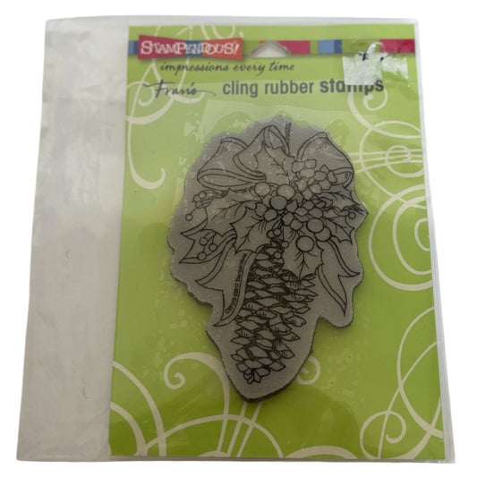 Stampendous Cling Rubber Stamp Christmas Pinecone and Holly Card Making Holidays