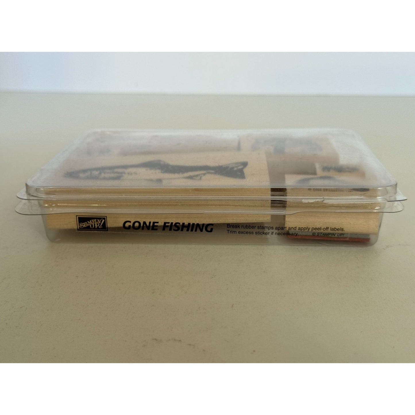 Stampin Up Rubber Stamp Set Gone Fishing Tackle Fish Hook Trout Fathers Day Dad