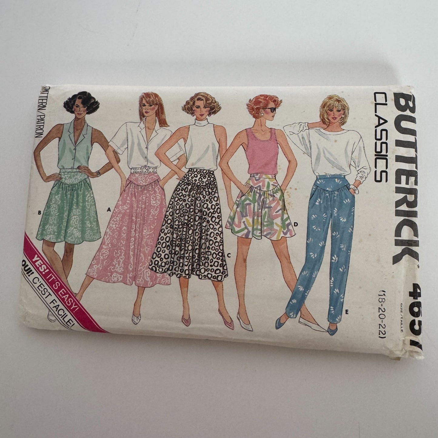 Butterick Sewing Pattern 4657 Flared Skirt Culottes Tapered Pants 18 20 22 Uncut