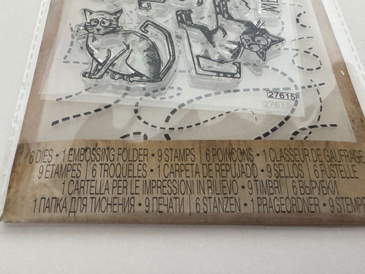 Tim Holtz Sizzix Framelits Cat Chat Stamps Dies Embossing Folder Thinking of You