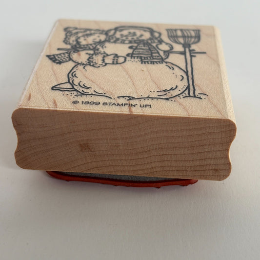 Stampin Up Rubber Stamp Christmas Snowman Boy Broom Snow Holiday Card Making