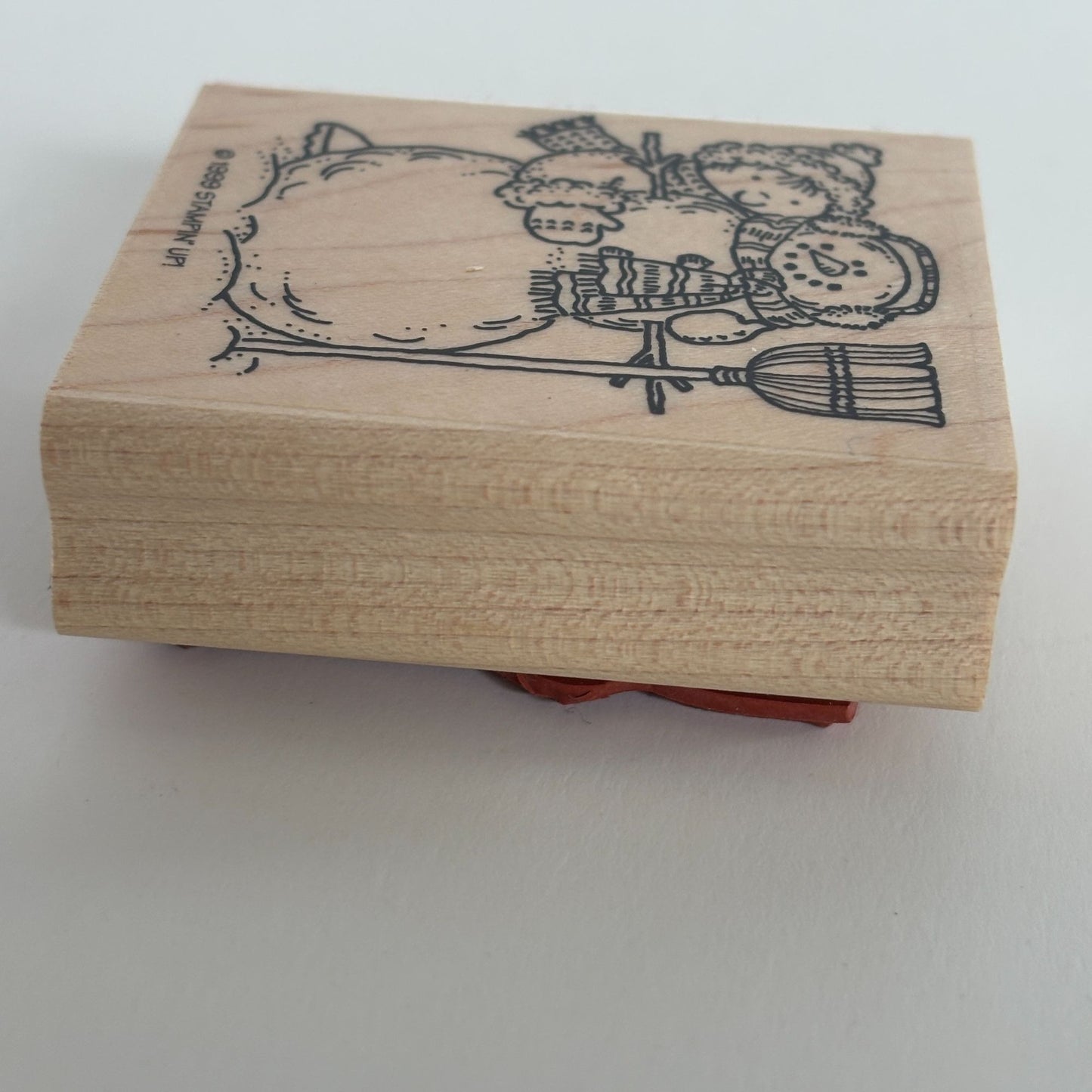 Stampin Up Rubber Stamp Christmas Snowman Boy Broom Snow Holiday Card Making