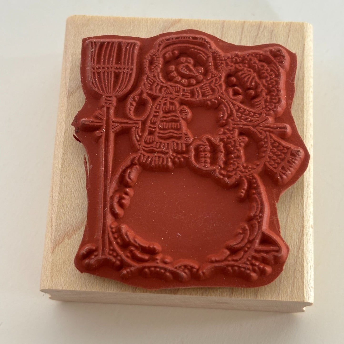 Stampin Up Rubber Stamp Christmas Snowman Boy Broom Snow Holiday Card Making