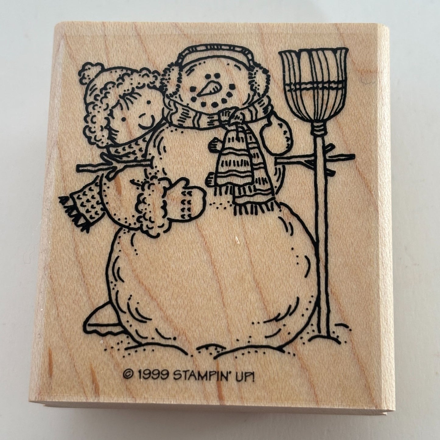 Stampin Up Rubber Stamp Christmas Snowman Boy Broom Snow Holiday Card Making