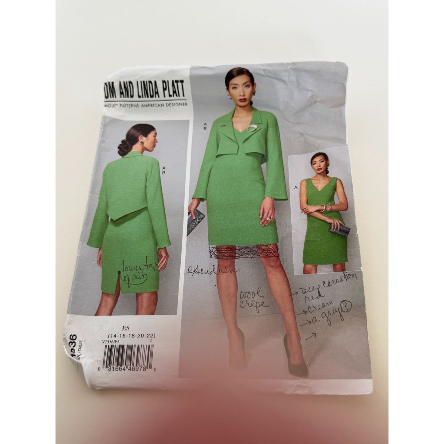 Vogue Sewing Pattern V1536 Dress Jacket Ensemble Sizes 14-22 Tom Linda Platt UC