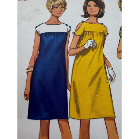 Butterick Sewing Pattern 4554 Slim Dress with Yoke Size 16 Vintage 1960s Uncut