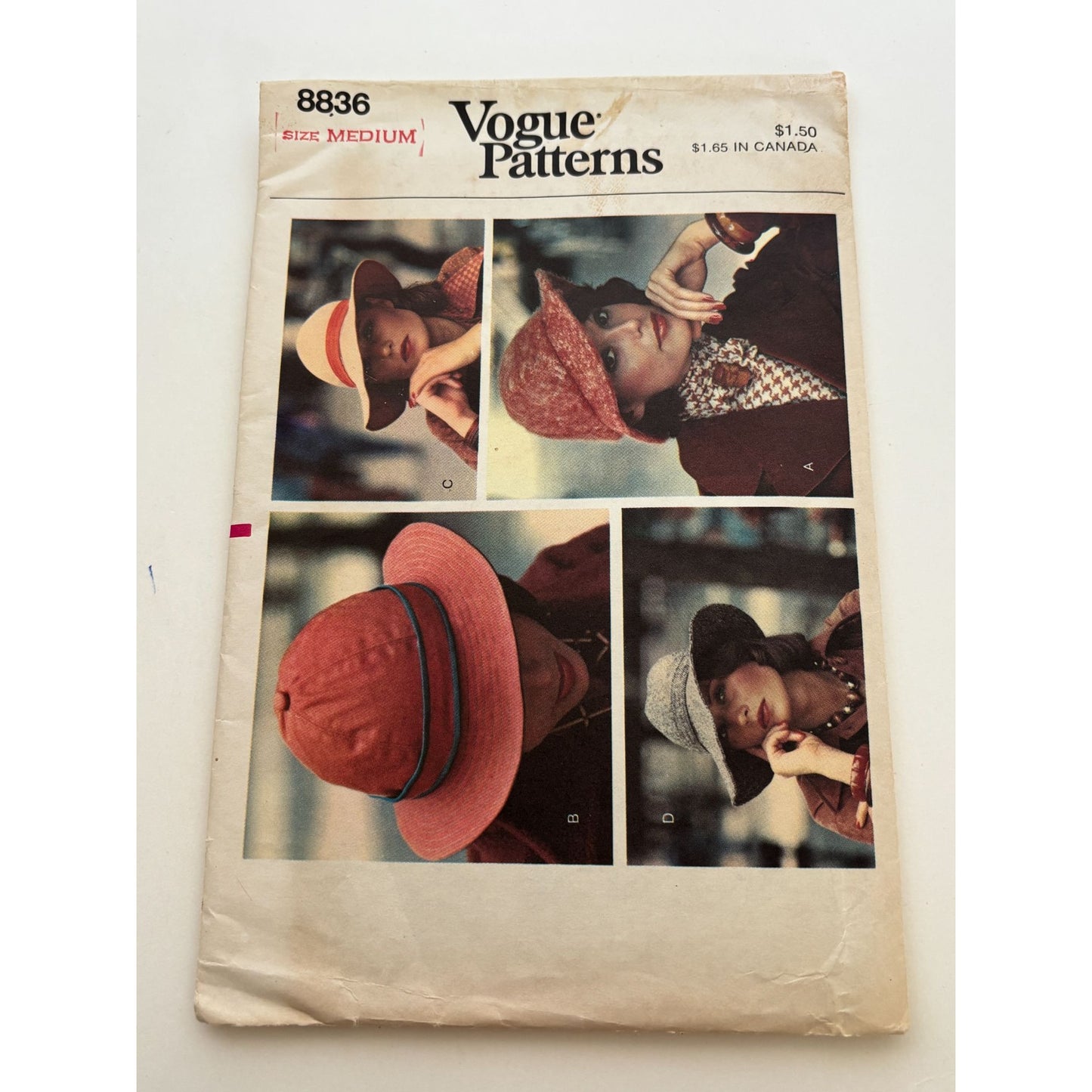 Vogue Sewing Pattern 8836 Stitched Brim Hat Medium Vintage 1970s Accessory Uncut