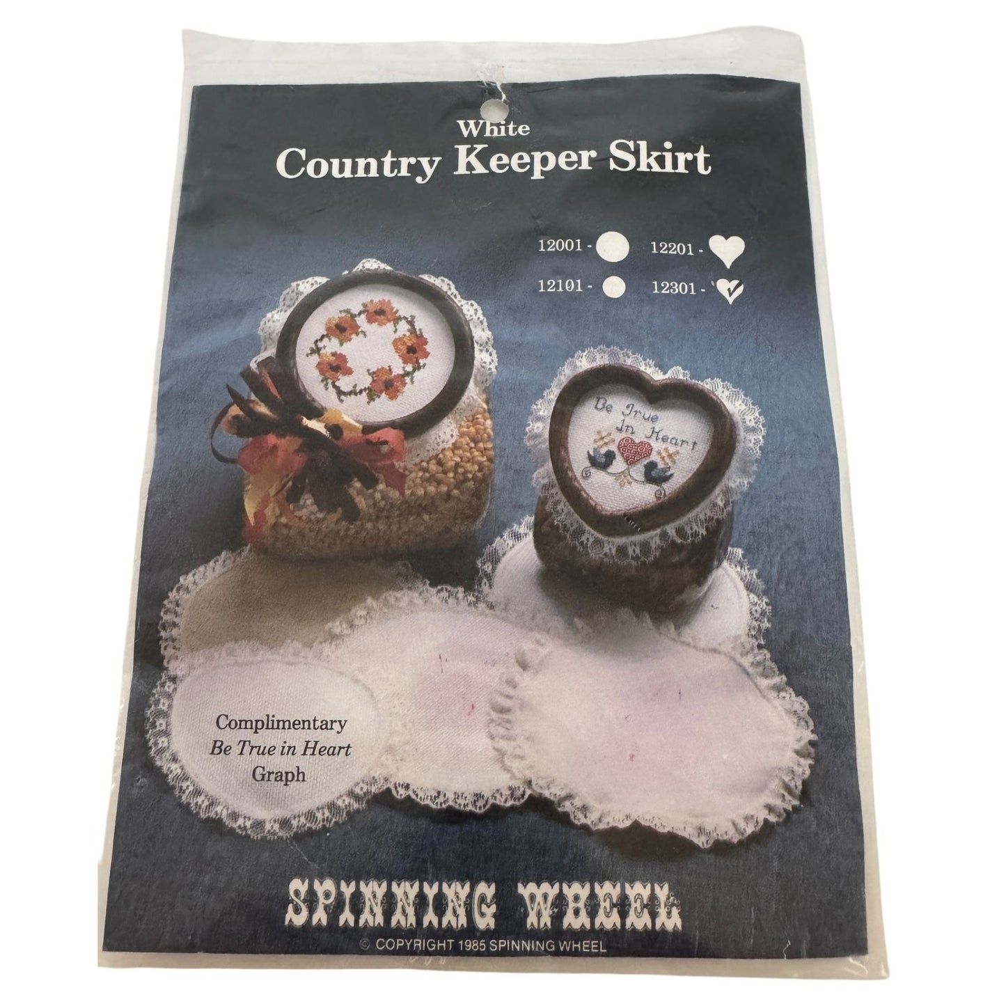 Spinning Wheel Cross Stitch Pattern White Country Keeper Skirt Jar Lid Cover Top