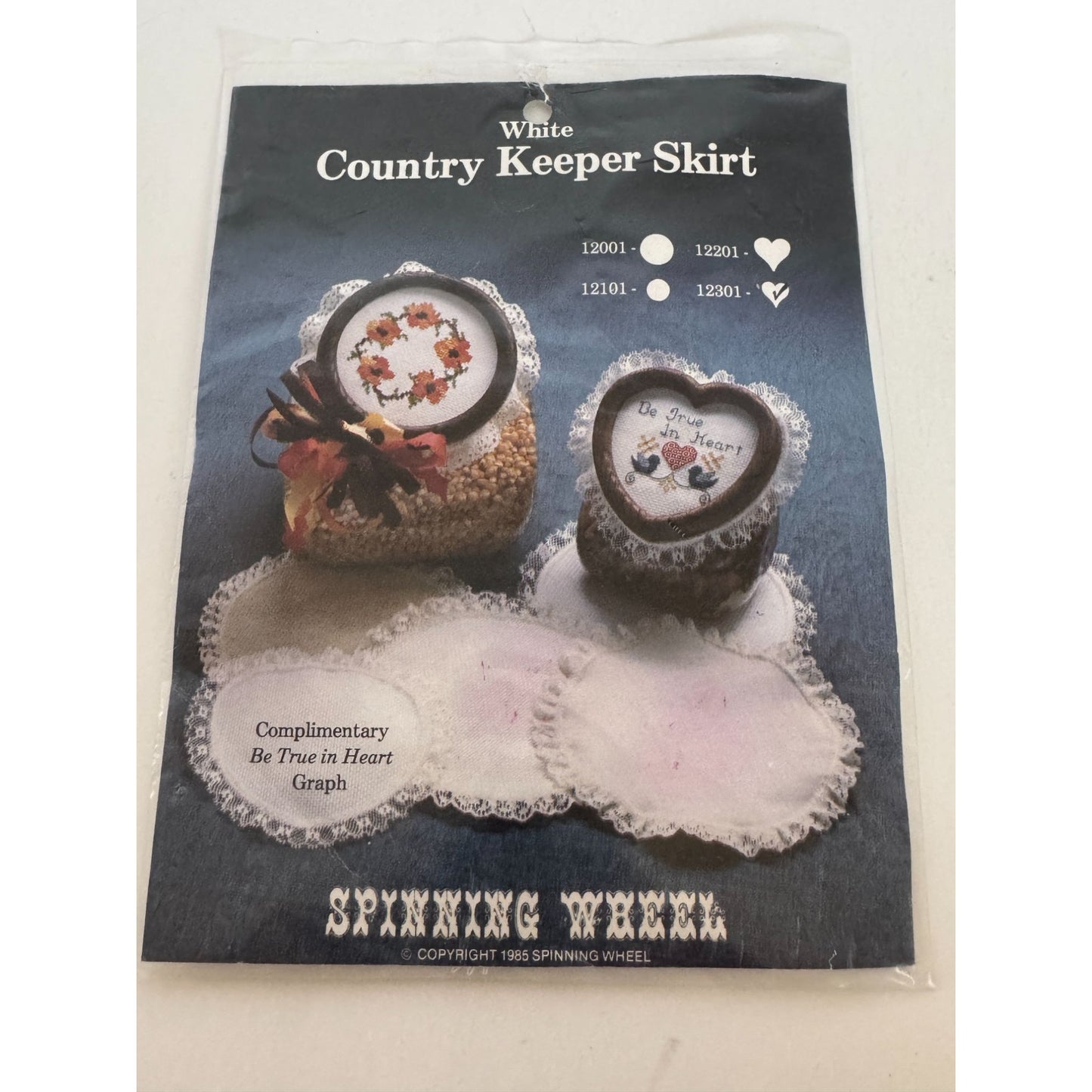 Spinning Wheel Cross Stitch Pattern White Country Keeper Skirt Jar Lid Cover Top