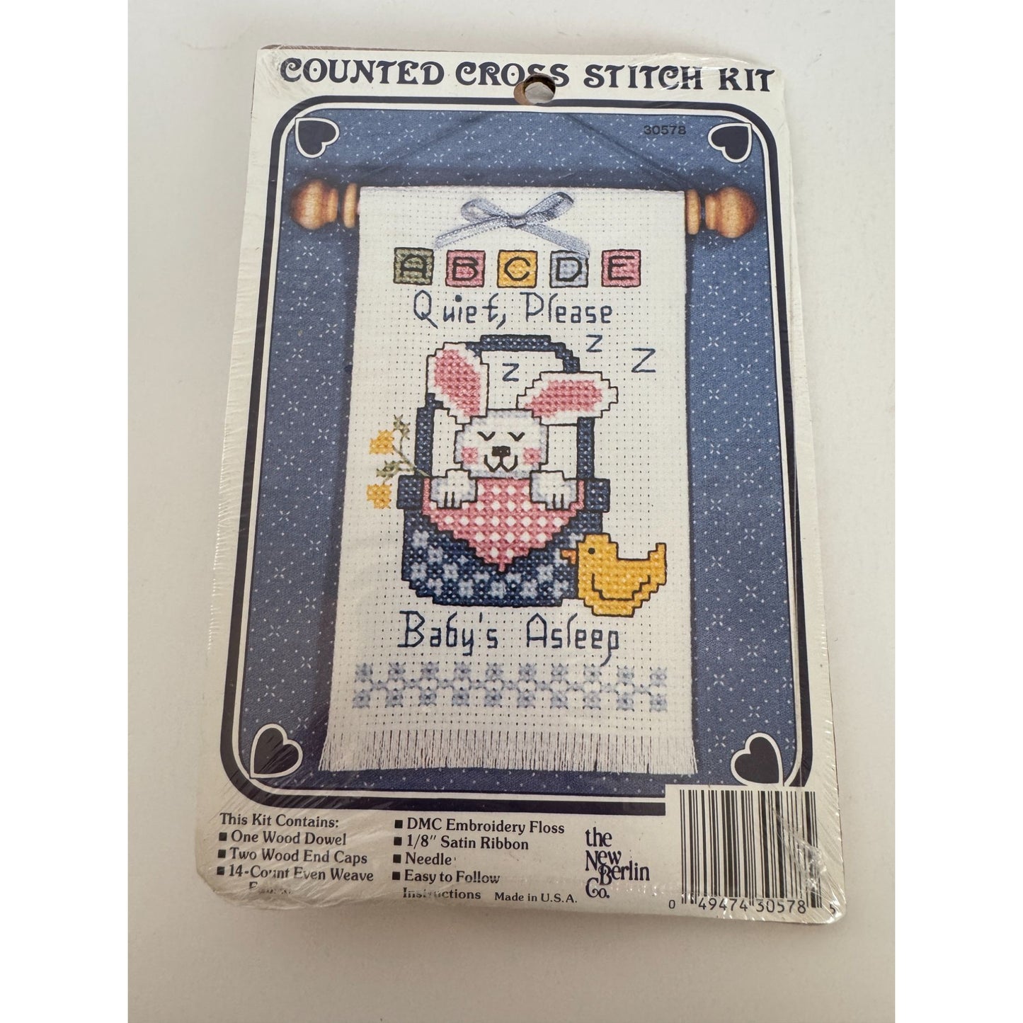 The New Berlin Co Counted Cross Stitch Kit Babys Asleep Design Bunny Rabbit ABC