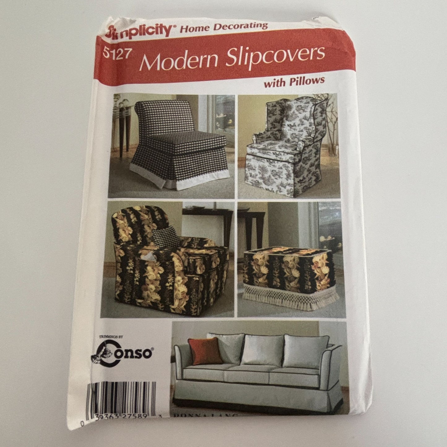Simplicity Sewing Pattern 5127 Modern Chair Slipcovers Couch Pillows Home Decor