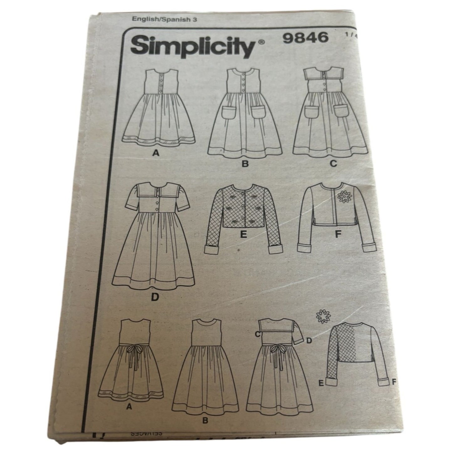 Simplicity Sewing Pattern 9846 Girls Dress and Jacket Sizes 3-8 Missing Envelope