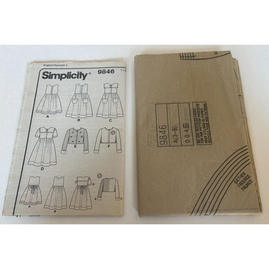Simplicity Sewing Pattern 9846 Girls Dress and Jacket Sizes 3-8 Missing Envelope
